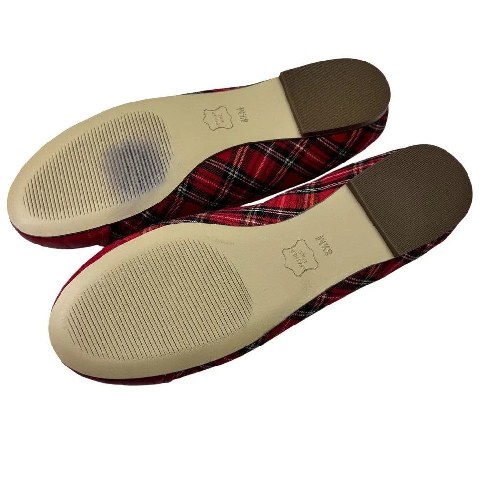 Talbots Ballet Flats Women 8.5M Red Plaid Tartan Quilted Preppy Shoes Academia